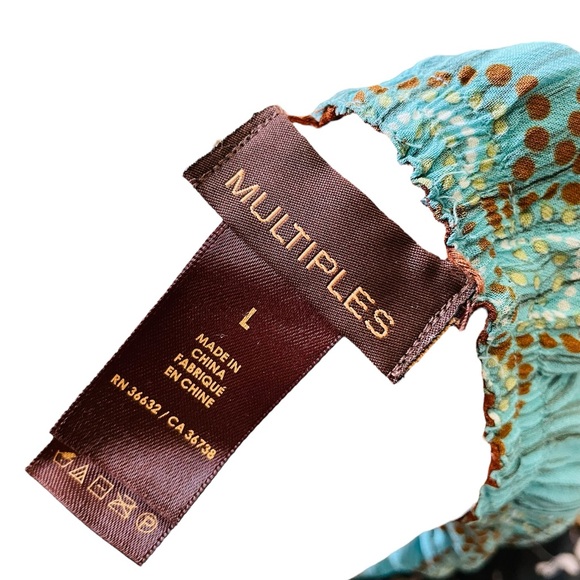 Multiples Y2K Blue Brown Playful Floral Dot Asymmetrical Reversible Ruffle Skirt - Picture 6 of 7